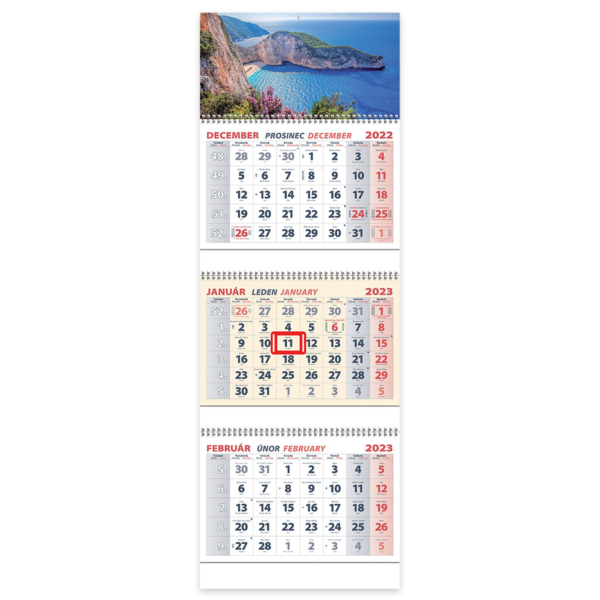 Nástenný kalendár trojšpirálový 2023 trojmesačný Pobrežie