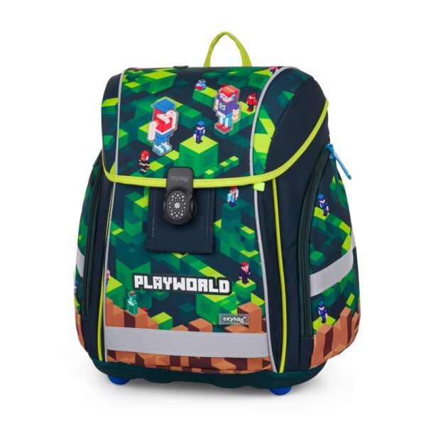Oxybag Školská taška Premium LIGHT Playworld zelenohnedý